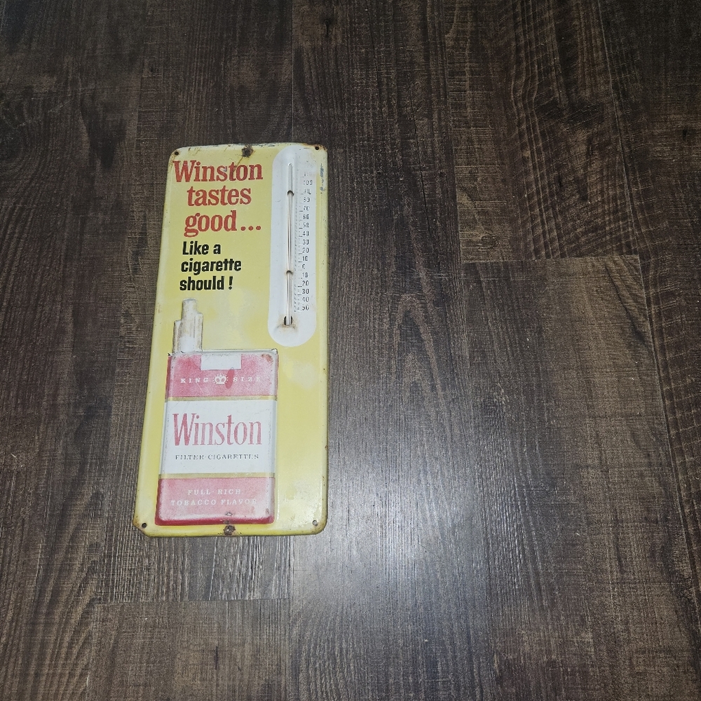 Vintage Winston Cigarettes Metal Thermometer Advertising Wall Hanging